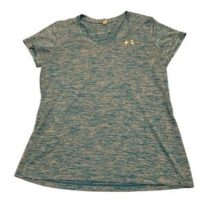 Under Armour V Neck Athletic Hear Gear Short Sleeve Shirt Blue Large